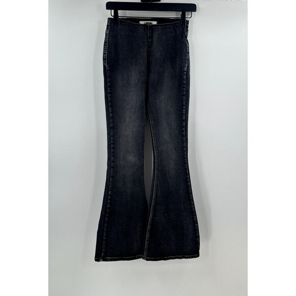 Rock & Roll Denim Bargain Bell Pull On Super Flare Jeans Black Wash Size 25 - Picture 1 of 8